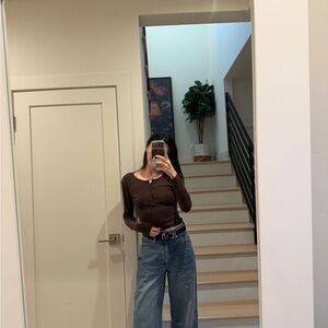 Sunday Best Dark Brown Henley Crop Top